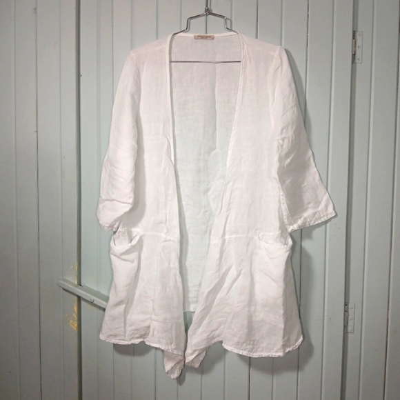 Francesca Bettini Sweaters - White Linen Open Front Cardigan/cover up